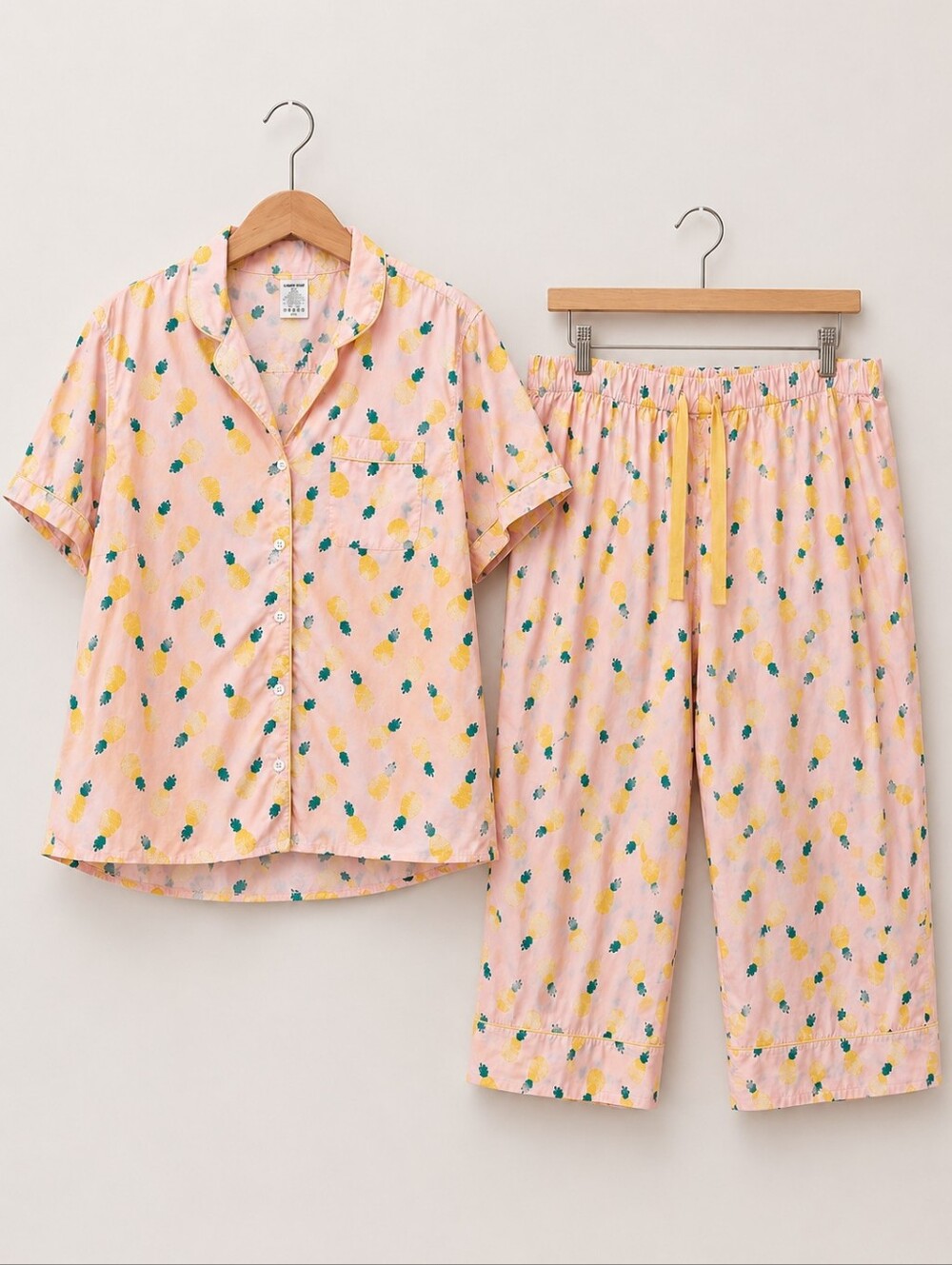 Lands’ End Pink Pineapple Pajama Set 1X 16W-18W Cotton Capri PJ Set